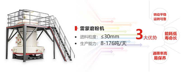 磨粉機(jī)進(jìn)料小于30mm，生產(chǎn)能力8-176噸每天