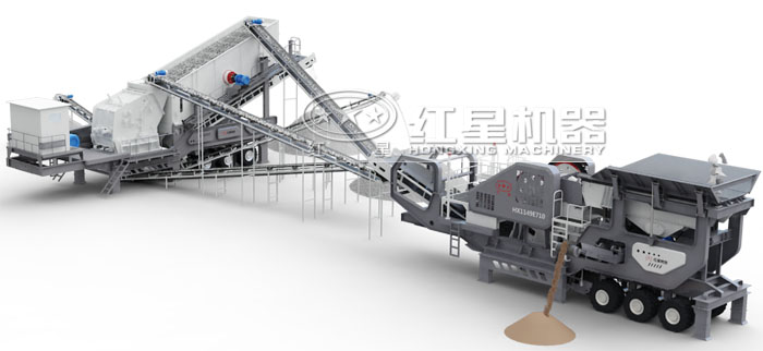 雙機(jī)搭配輪胎式移動破碎站