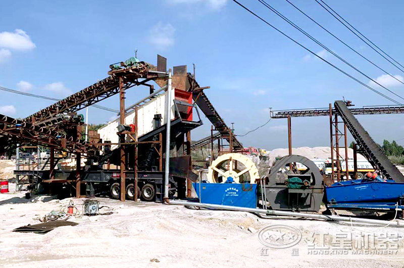 移動(dòng)制砂機(jī)與輪斗洗砂機(jī)配置成制沙洗沙生產(chǎn)線